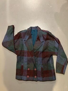 Vintage Plaid Blazer Jacket in Teal, Burgundy, Navy